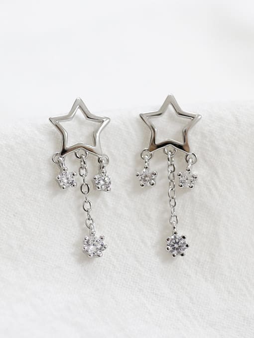 DAKA Fashion Hollow Star Cubic Zirconias Silver Stud Earrings 2