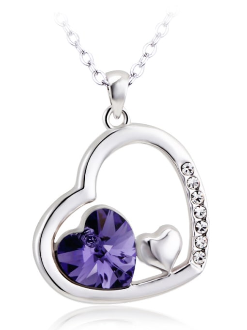 Platinum,purple 18K White Gold Austria Crystal Heart-shaped Necklace