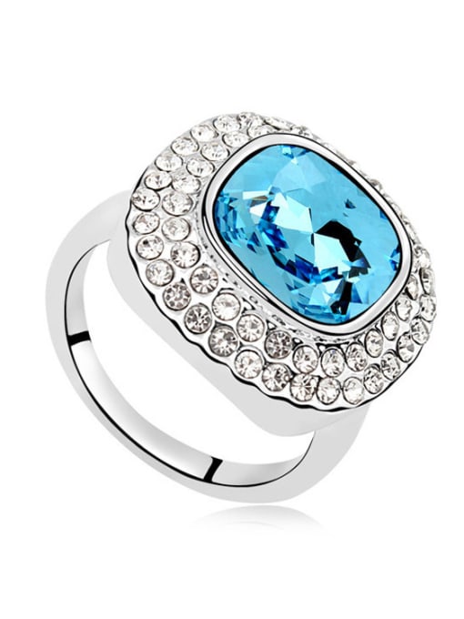 blue Exaggerated Square Cubic austrian Crystals Alloy Ring