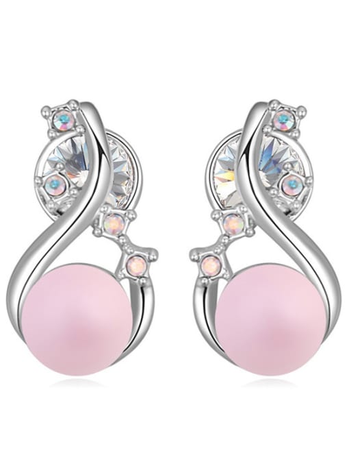 pink Personalized Imitation Pearl White Crystals-studded Alloy Stud Earrings