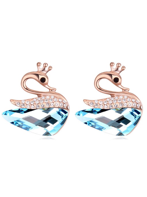 light blue Exquisite austrian Crystals Swan Rose Gold Plated Stud Earrings