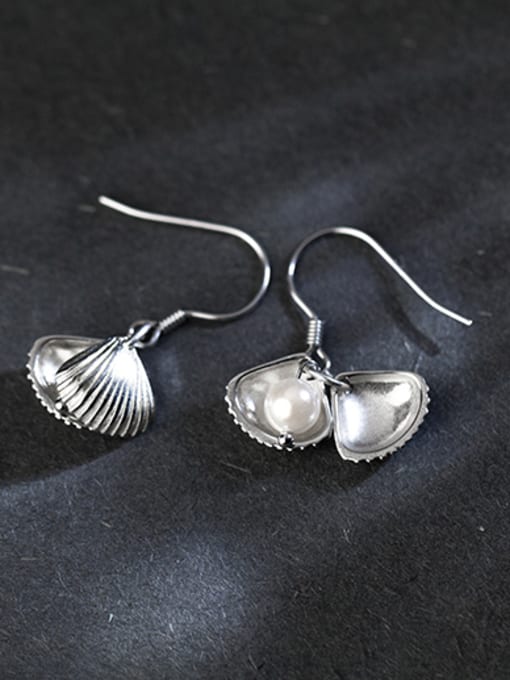 Rosh Elegant Shell Shaped Artificial Pearl Silver Drop Earrings 1