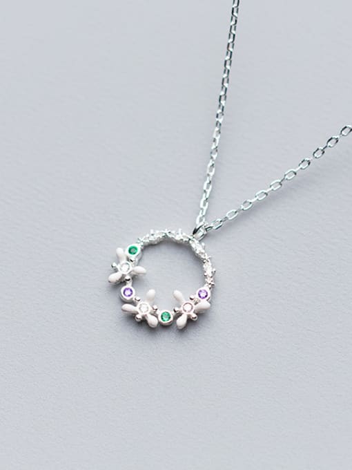 Rosh S925 Silver Necklace lady wind temperament diamond studded Necklace sweet circle flower clavicle chain D4212 0