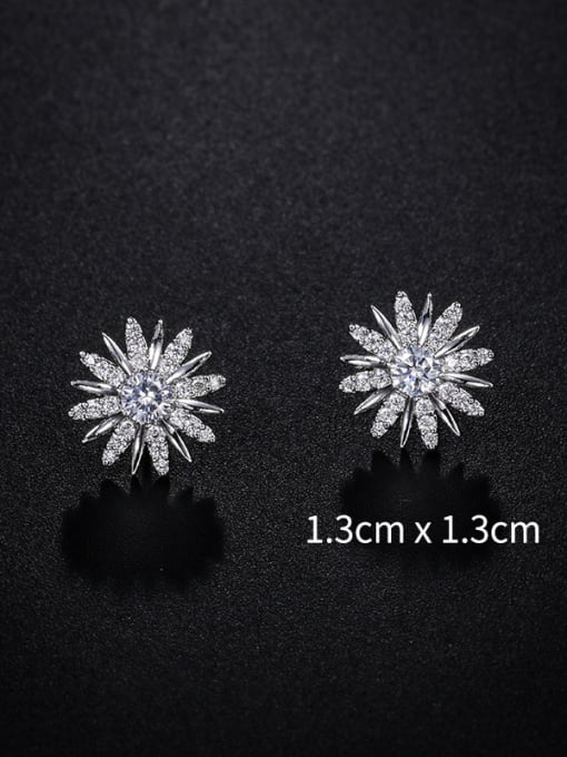 platinum Copper With Cubic Zirconia Cute Flower Stud Earrings