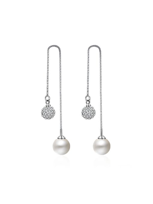 AI Fei Er Fashion Shiny Ball Imitation Pearl Copper Line Earrings 0