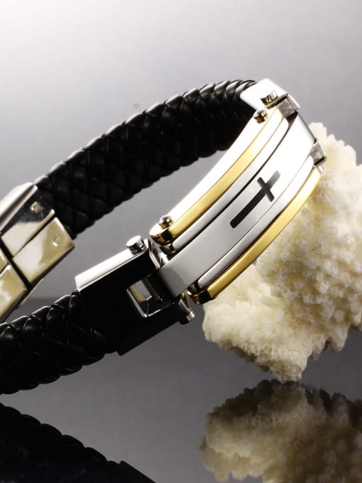 Open Sky Fashion Cross Titanium Artificial Leather Bracelet 2