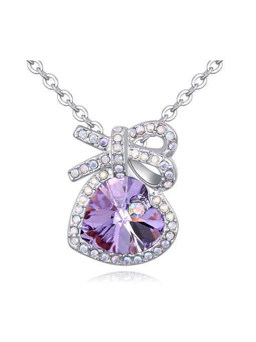 light purple Fashion Cubic austrian Crystals Bowknot Heart Pendant Alloy Necklace