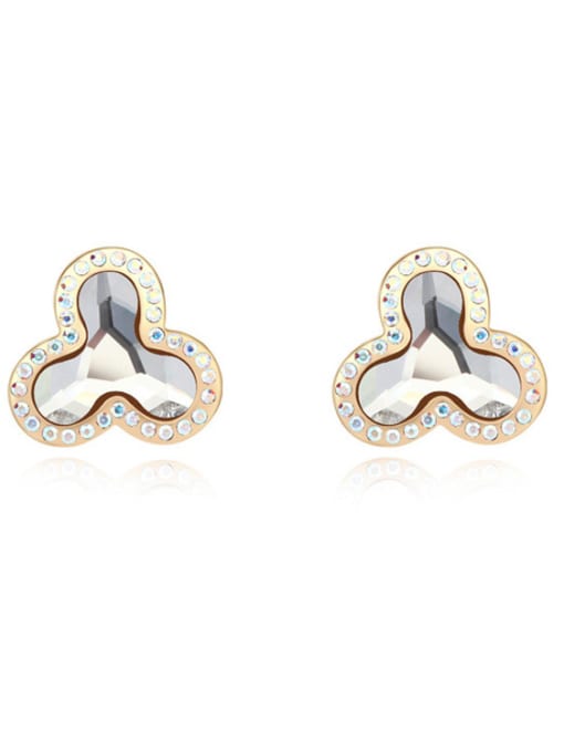 White Simple Shiny austrian Crystals Champagne Gold Alloy Stud Earrings