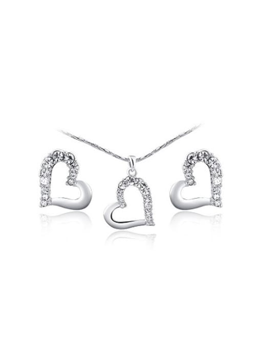 Ronaldo Elegant Platinum Plated Austria Crystal Heart Two Pieces Jewelry Set 0