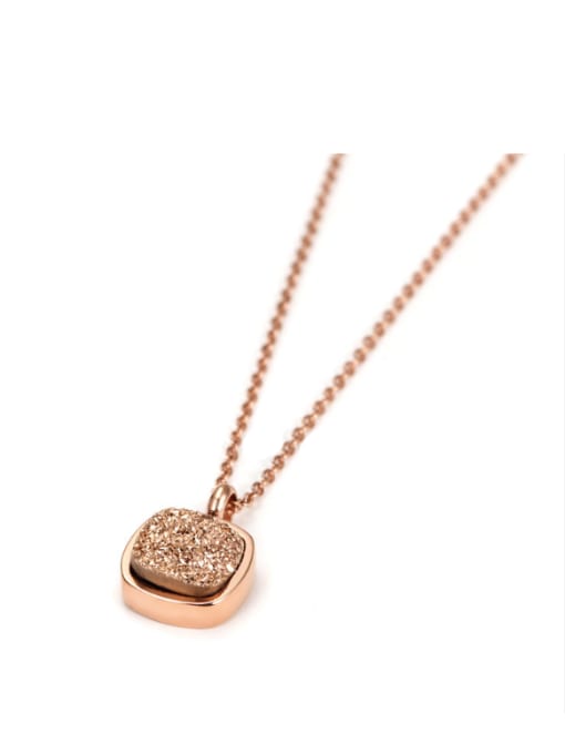 Rose Gold, Champagne Simple Square Shaped Steel Rose Gold Crystal Necklace