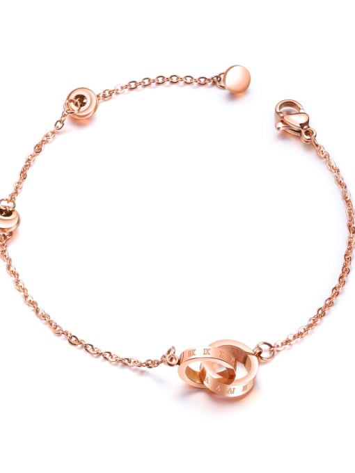 908-Rose Gold Stainless Steel With Rose Gold Plated Fashion Round Double ring Bracelets