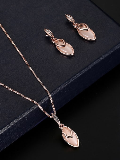 BESTIE Alloy Rose Gold Plated Fashion Artificial Stones Oval shaped Two Pieces Jewelry Set 1