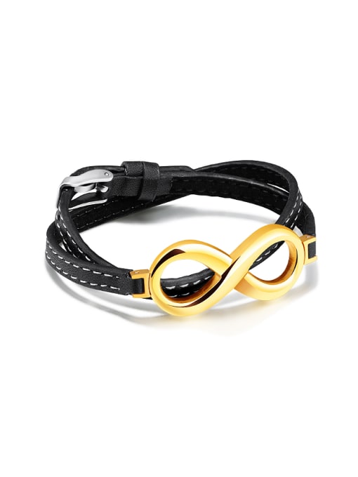 gold Fashion Eight-shaped Titanium Artificial Leather Bracelet