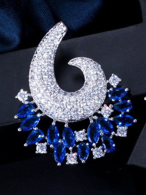blue Copper With  Cubic Zirconia  Luxury Water Drop Cluster Earrings