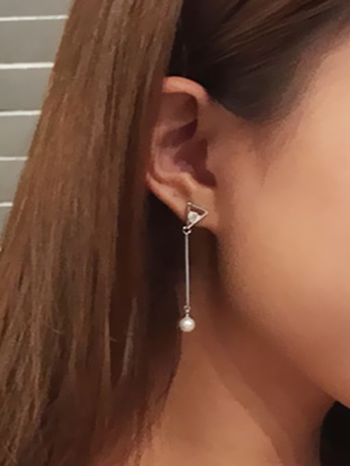 DAKA Fashion White Freshwater Pearl Cubic Zircon Silver Stud Earrings 1