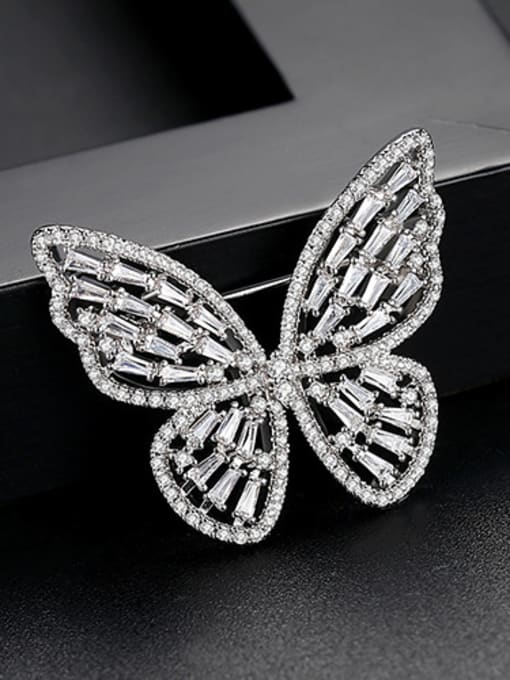 Platinum Copper With Cubic Zirconia  Fashion Butterfly Brooches
