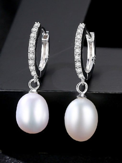 White Pure silver zircon natural pearl earrings