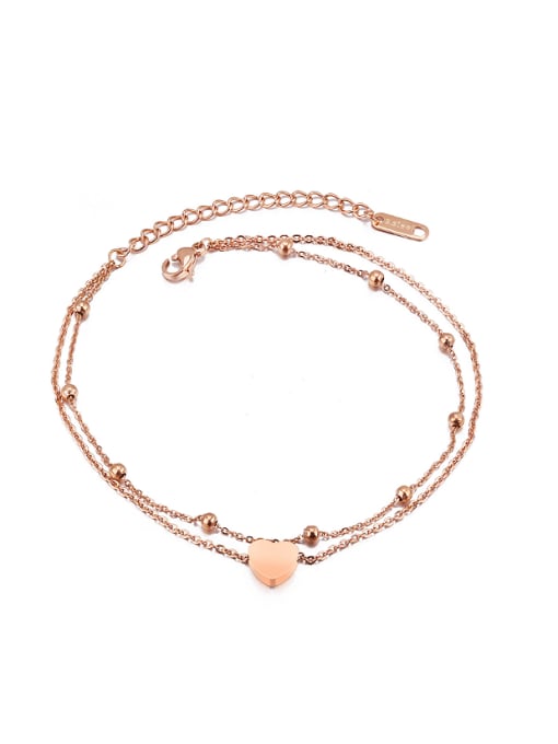 Open Sky Simple Two-layer Tiny Beads Rose Gold Plated Titanium Anklet 0