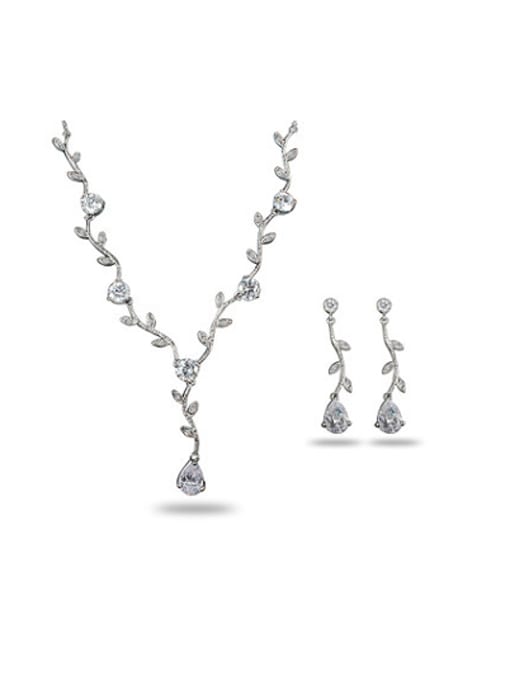 SANTIAGO Fashionable Water Drop Shaped 4A Zircon Two Pieces Jewelry Set