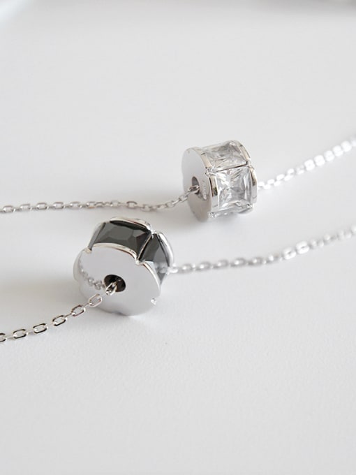 DAKA Sterling Silver minimalist geometric black and white zircons short necklace 2