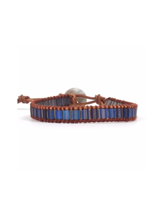 handmade Rectangle Natural Stones Woven Leather Fashion Bracelet 2