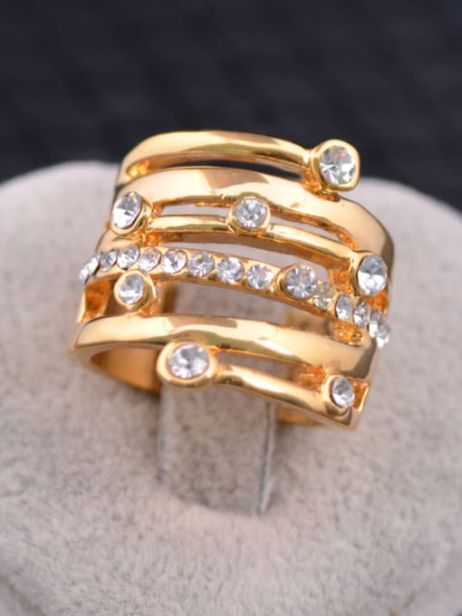 Wei Jia Fashion Multi-band Gold Plated White Rhinestones Alloy Ring 1
