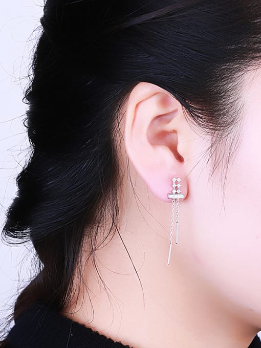 One Silver Women Temperament Geometric Tassel Earrings 1