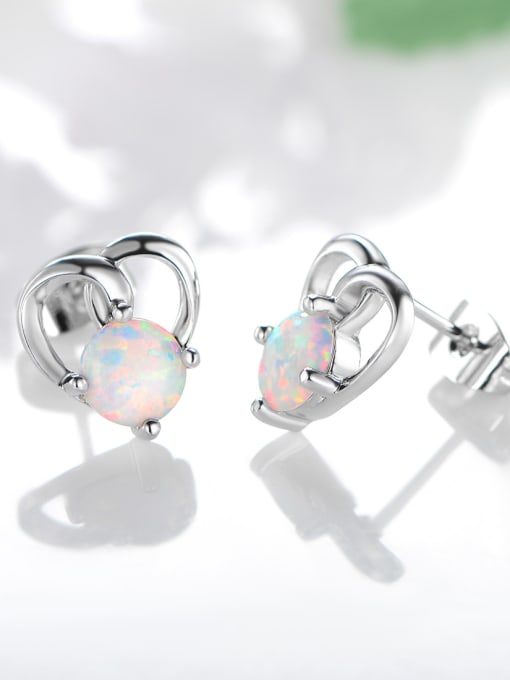 UNIENO 925 Sterling Silver With Opal Simplistic Heart Stud Earrings 2