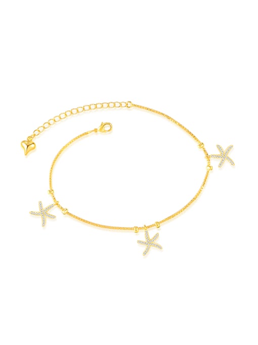 Gold Simple Tiny Starfish Rhinestones Women Anklet