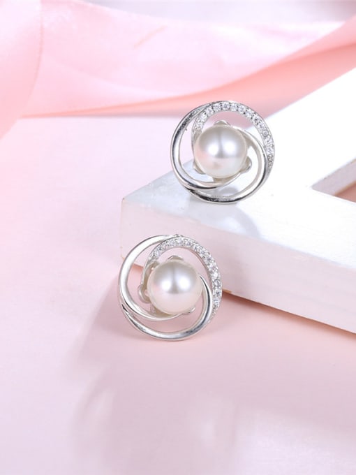 Ronaldo Women Creative Glass Stone Artificial Pearl Stud Earrings 2