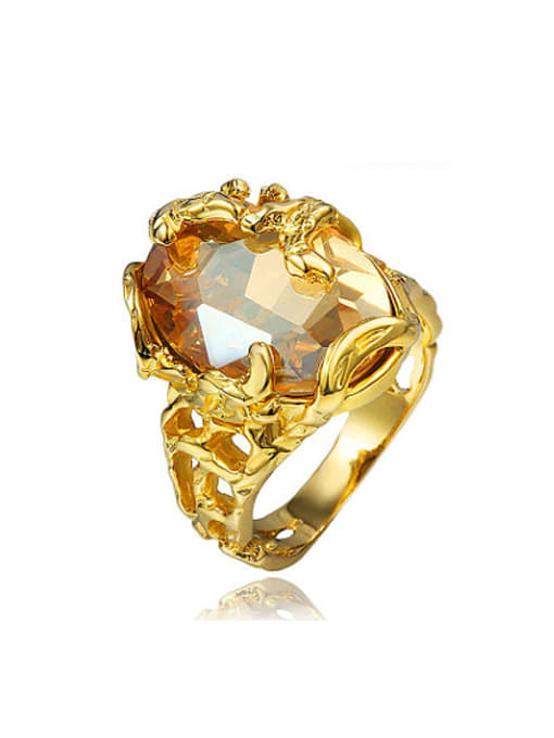 SANTIAGO Luxury 18K Gold Plated Geometric Champagne Zircon Ring 0