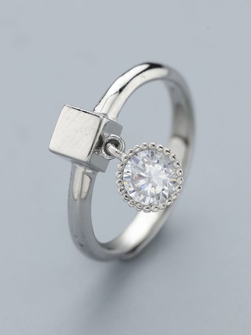 One Silver Simple Cubic Zircon Little Cube 925 Silver Opening Ring