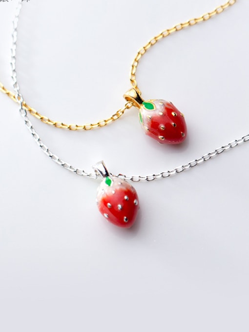 Rosh 925 Sterling Silver With Gold Plated Simplistic Friut Strawberry Necklaces 1