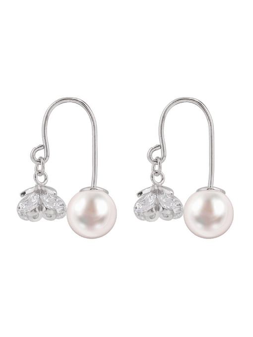 Peng Yuan Elegant 925 Silver White Artificial Pearl Shiny Rhinestones-flower Earrings 0