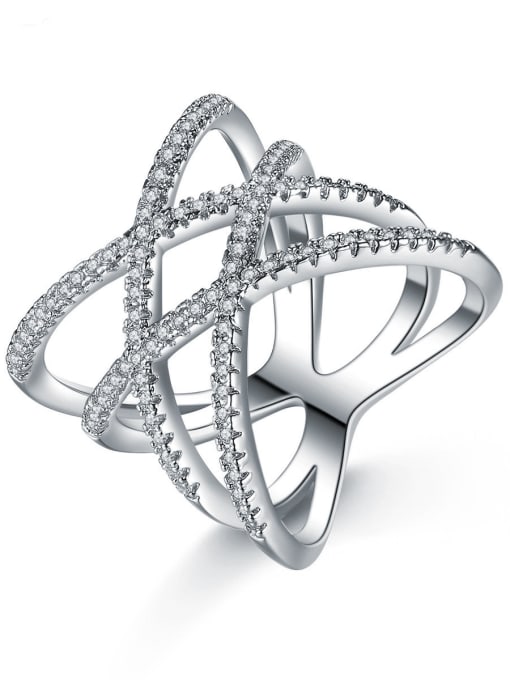 White Gold Trend fashion luxurious line cross ring