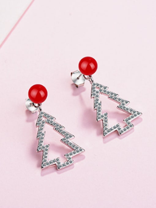 Red Pearl Personalized Christmas Tree Imitation Pearl Stud Earrings