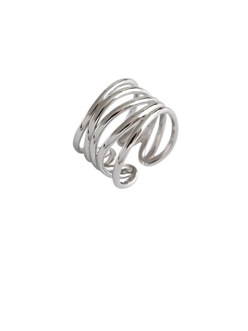 DAKA 925 Sterling Silver With Platinum Plated Simplistic Multi-layer  Free Size Rings