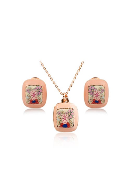 Rose Gold Fashion Rose Gold Plated Polymer Clay Square Two Pieces Jewelry Set