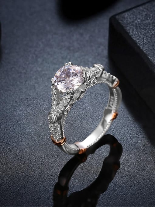 Silvery Luxury Platinum Plated 925 Silver Geometric Zircon Ring