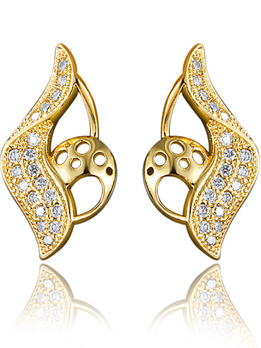 Gold Creative Platinum Plated Leaf Shaped Zircon Stud Earrings