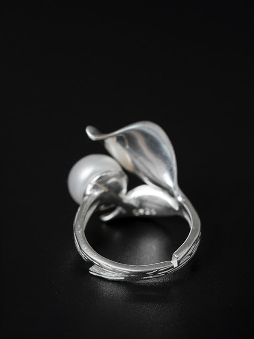 SILVER MI Leaves-shape Personality Adjustable Statement Ring 2