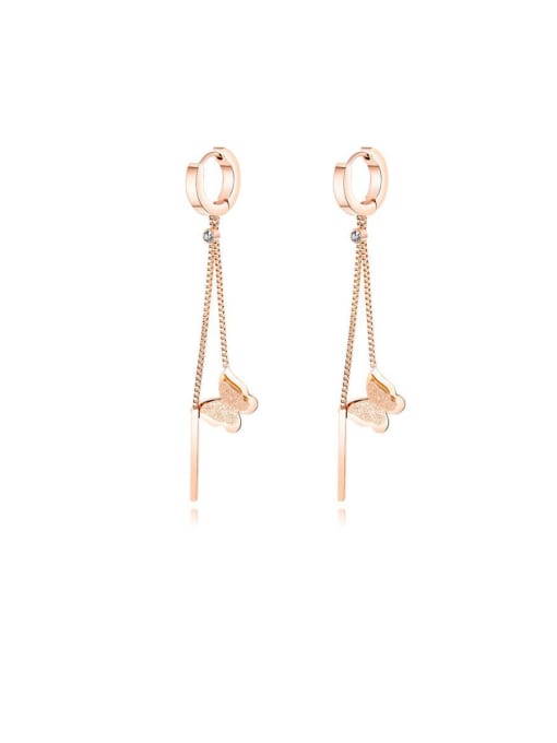 Open Sky Stainless Steel With Rose Gold Plated Simplistic Butterfly Threader Earrings 0