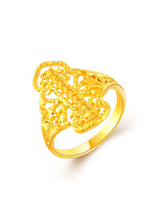 Yi Heng Da Korean Style 24K Gold Plated Hollow Leaf Shaped Ring