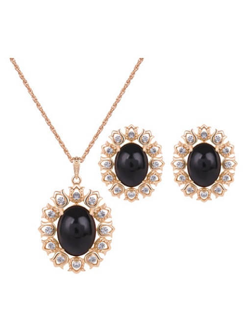 black 2018 2018 2018 2018 Alloy Imitation-gold Plated Fashion Artificial Stones Two Pieces Jewelry Set