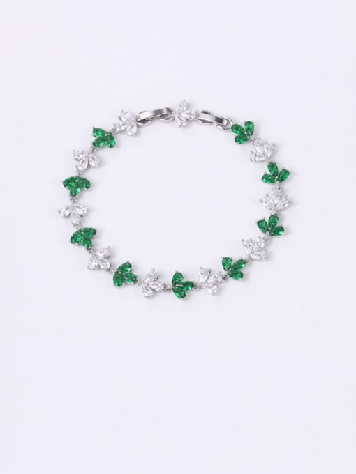 White and Green Copper With Platinum Plated Delicate Flower  Adjustable Bracelets