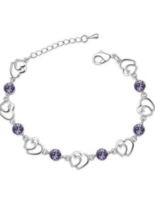 purple Simple Hollow Double Heart Cubic austrian Crystals Alloy Bracelet