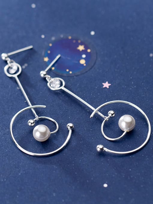 Rosh 925 Sterling Silver With Artificial Pearl Fashion Round Drop Earrings 1