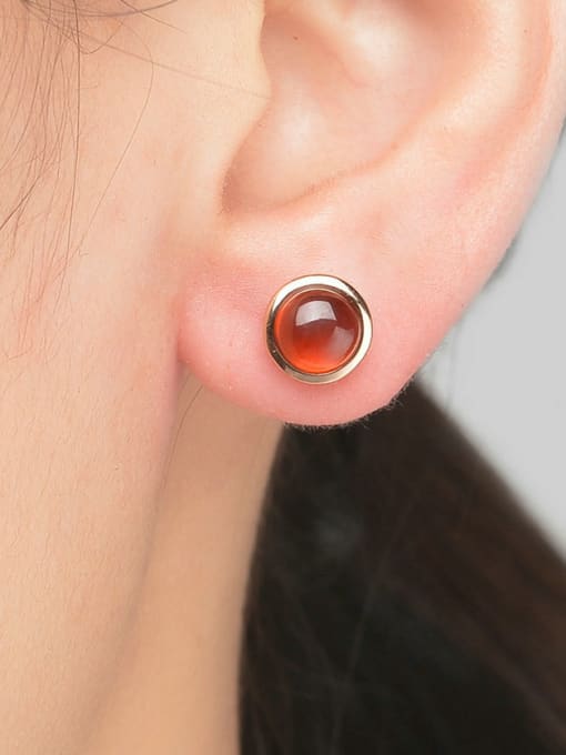 ZK Small Lovely Round Red Garnet Stud Earrings 1