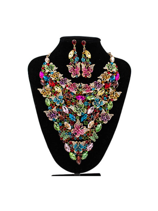 Multicolor Butterflies Glass Rhinestones Two Pieces Jewelry Set