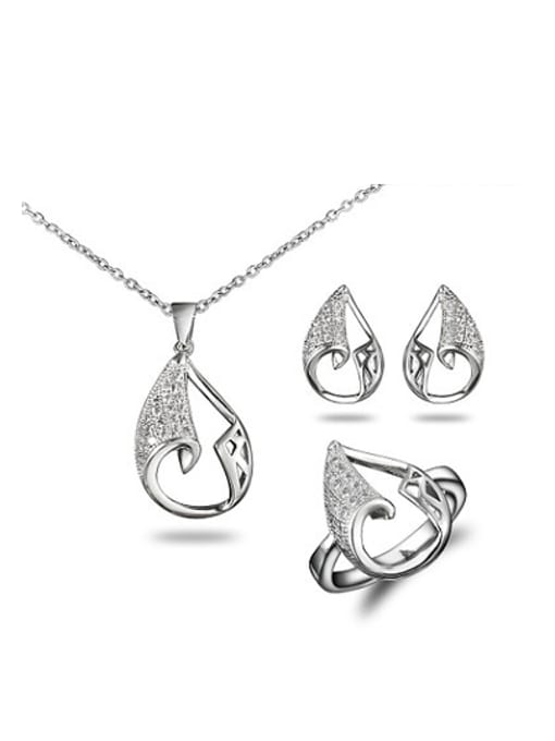 SANTIAGO Elegant 18K White Gold Plated Water Drop Zircon Three Pieces Jewelry Set 0